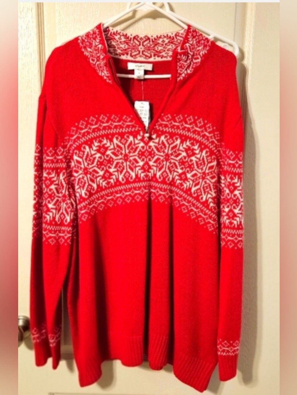 CJ Banks Fair Isle Red White Partial Zip Sweater Plus Size 3X NWT Nordic Classic